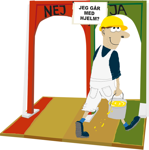 I forbindelse med sikkerhedsarbejde er nudging så småt ved at vinde indpas i byggeriet. Små sjove skilte, markeringer i kraftige farver - placeret lige der, hvor man enten overholder en sikkerhedsregel eller ej.